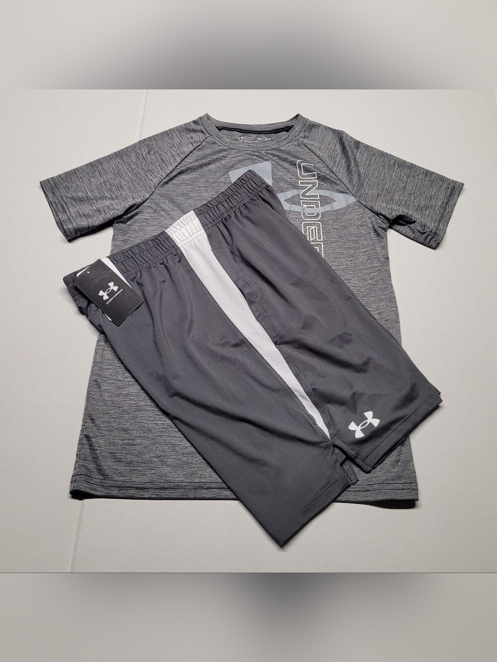 Under Armour Gray and White Boys' Athletic Tee & Shorts Set